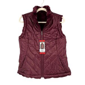 Nicole Miller Reversible Quilted Faux Fur Vest Wine Size Medium NWT